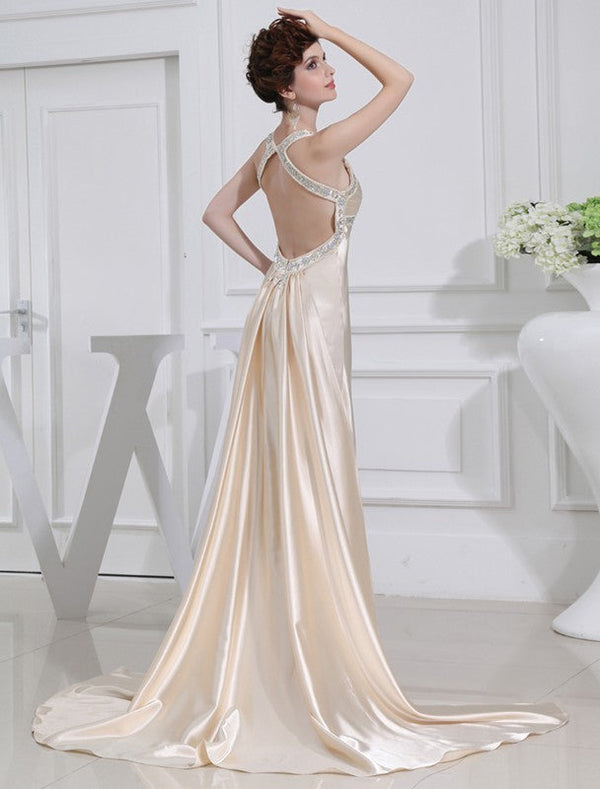 Gorgeous Beading Sleeveless Elastic Woven Elegant Evening Dress-ballbellauk