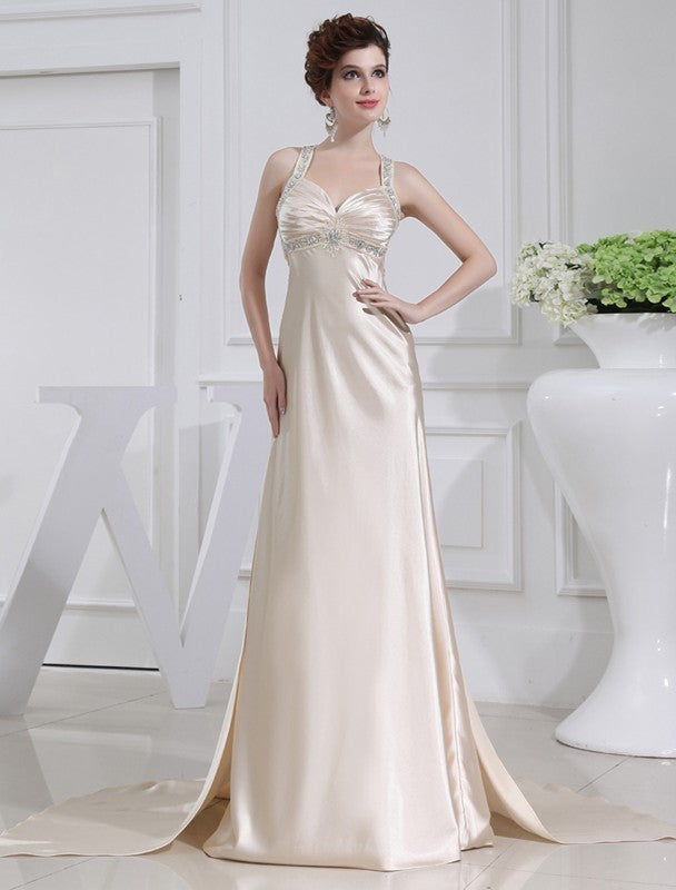 Gorgeous Beading Sleeveless Elastic Woven Elegant Evening Dress-ballbellauk