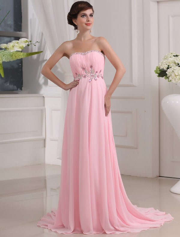 Gorgeous Beading Sleeveless Strapless Long Evening Dress Chiffon-ballbellauk