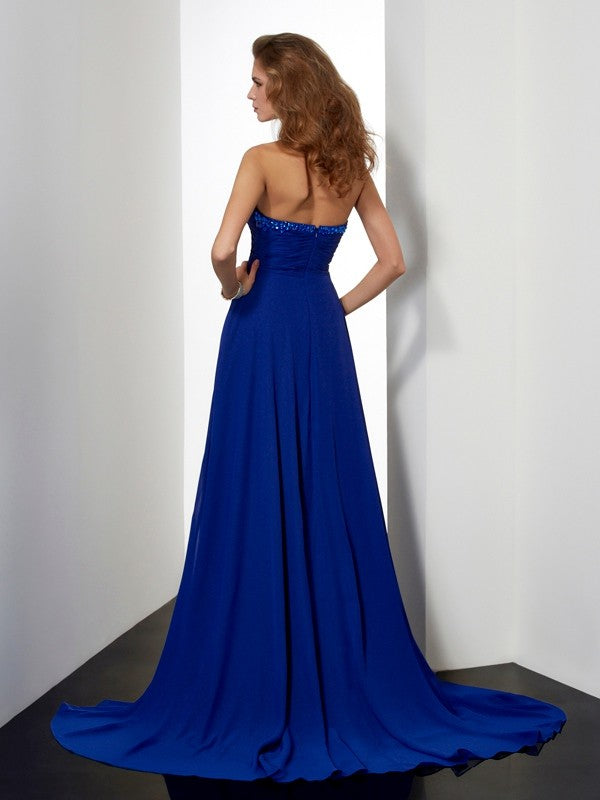 Gorgeous Beading Sleeveless Sweetheart weep/Brush Train Evening Dress Chiffon-ballbellauk