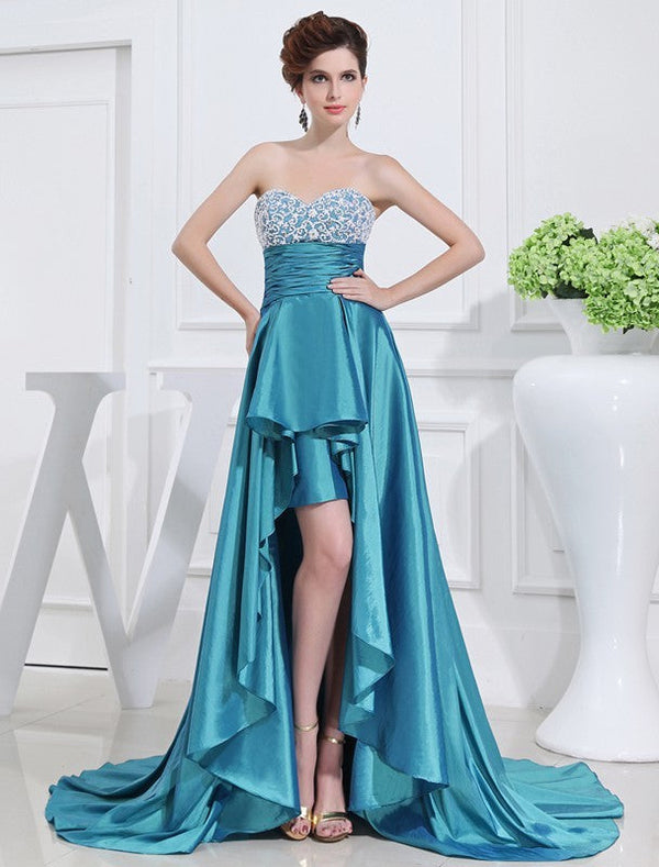 Gorgeous Beading Sweetheart Hi-Lo Sleeveless Evening Dress-ballbellauk