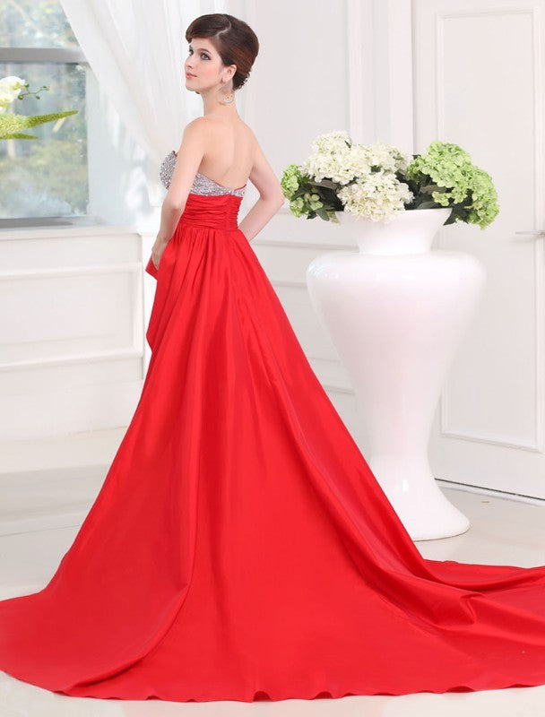 Gorgeous Beading Sweetheart Sleeveless Hi-Lo Evening Dress-ballbellauk