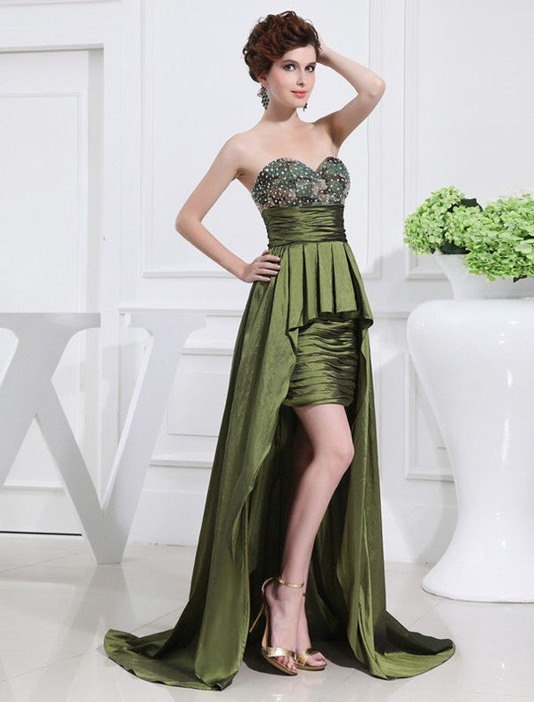 Gorgeous Beading Sweetheart Sleeveless Hi-Lo Evening Dress-ballbellauk