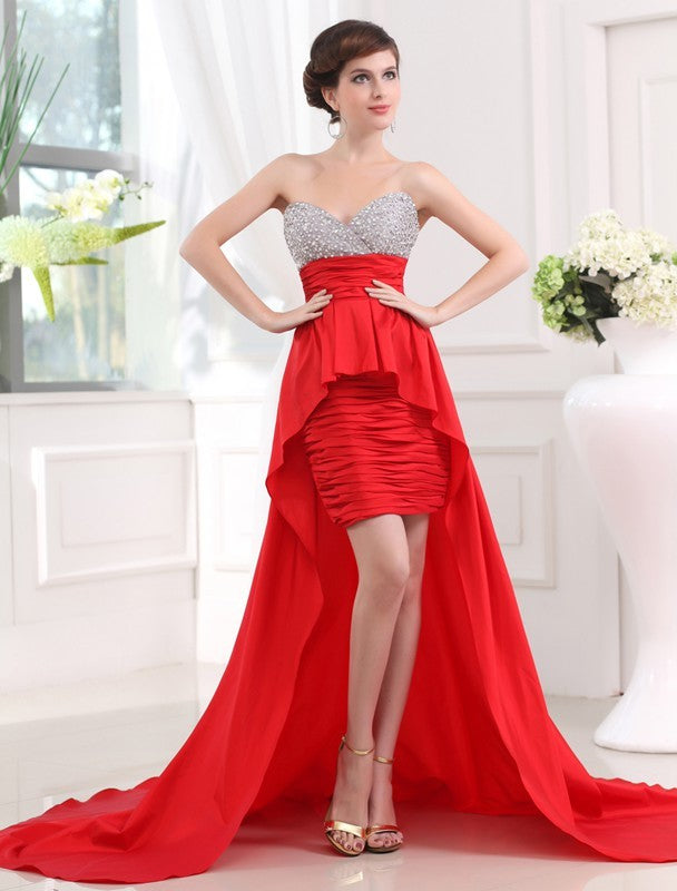 Gorgeous Beading Sweetheart Sleeveless Hi-Lo Evening Dress-ballbellauk