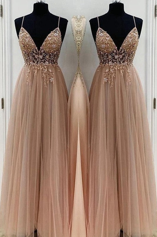 Gorgeous Beading Tulle Sleeveless Long Prom Dress-ballbellauk