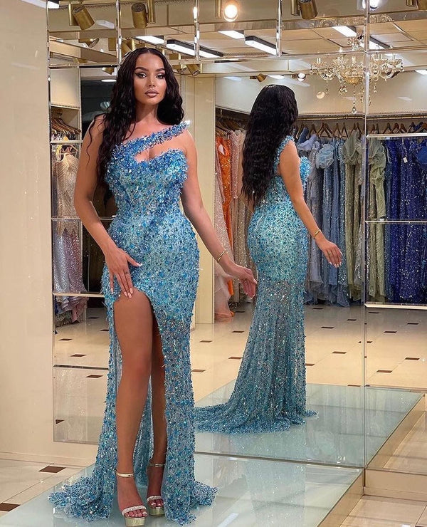 Gorgeous Blue Strapless Mermaid Prom Dress UK with Beadings-ballbellauk