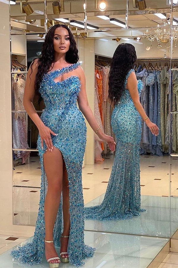 Gorgeous Blue Strapless Mermaid Prom Dress UK with Beadings-ballbellauk