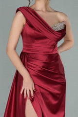 Gorgeous Burgundy One Shoulder V-Neck Slit Prom Dress UK With Sequins Mermaid-ballbellauk