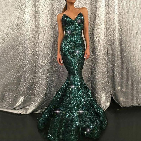 Gorgeous Dark Green Sweetheart Mermaid Sequins Prom Dress UK-ballbellauk