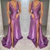 Gorgeous Deep V-Neck Sleeveless Evening Dress Mermaid Long with Slit-ballbellauk