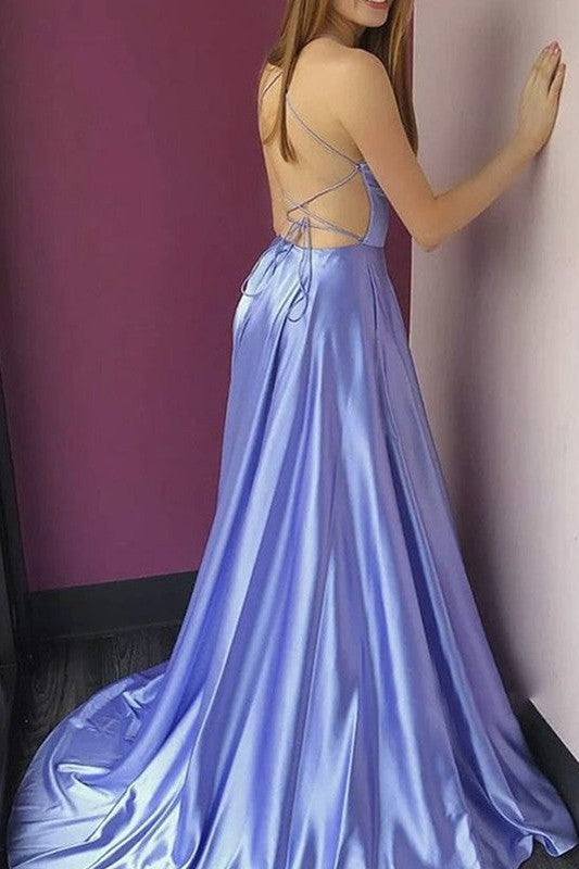 Gorgeous Elastic Woven Satin Ruffles V-neck Sleeveless Prom Dress-ballbellauk