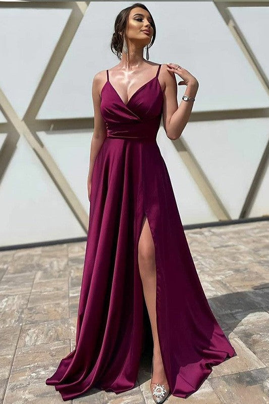 Gorgeous Elastic Woven Satin Ruffles V-neck Sleeveless Prom Dress-ballbellauk