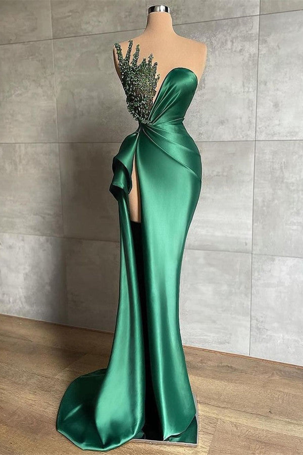 Gorgeous Emerald Green Mermaid Evening Dress With Split & Appliques-ballbellauk