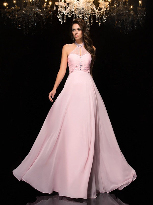 Gorgeous Halter Beading Sleeveless Long Evening Dress Chiffon-ballbellauk