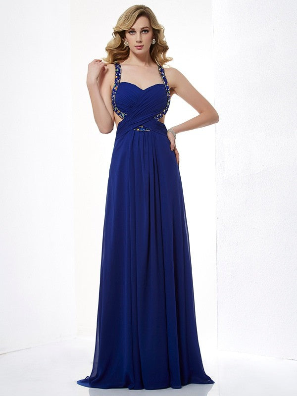 Gorgeous Halter Beading Sleeveless Long Evening Dress Chiffon-ballbellauk