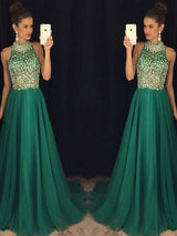 Gorgeous Halter Sleeveless Long Beading Evening Dress Chiffon-ballbellauk