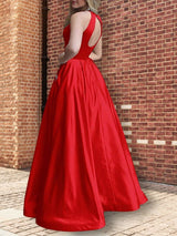 Gorgeous Halter Sleeveless Long Beading Prom Dress with Satin-ballbellauk