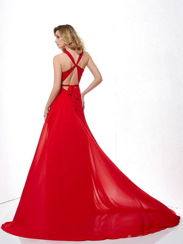 Gorgeous Halter Sleeveless Long Evening Dress Chiffon-ballbellauk