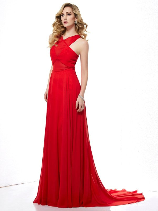 Gorgeous Halter Sleeveless Long Evening Dress Chiffon-ballbellauk