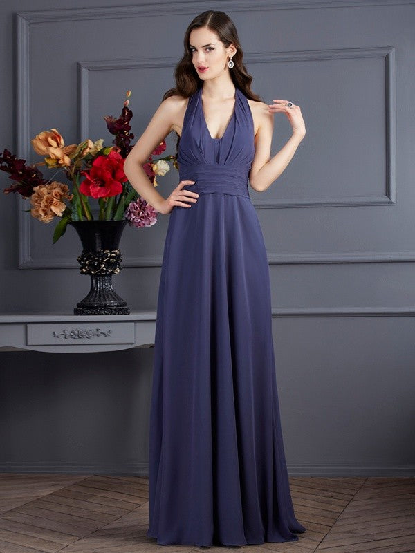 Gorgeous Halter Sleeveless Pleats Long Evening Dress Chiffon-ballbellauk