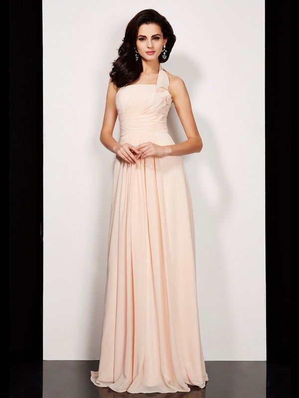 Gorgeous Halter Sleeveless Pleats Long Evening Dress Chiffon-ballbellauk