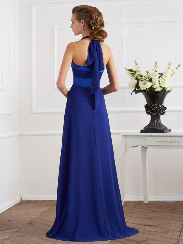 Gorgeous Halter Sleeveless Ruched Long Evening Dress Chiffon-ballbellauk