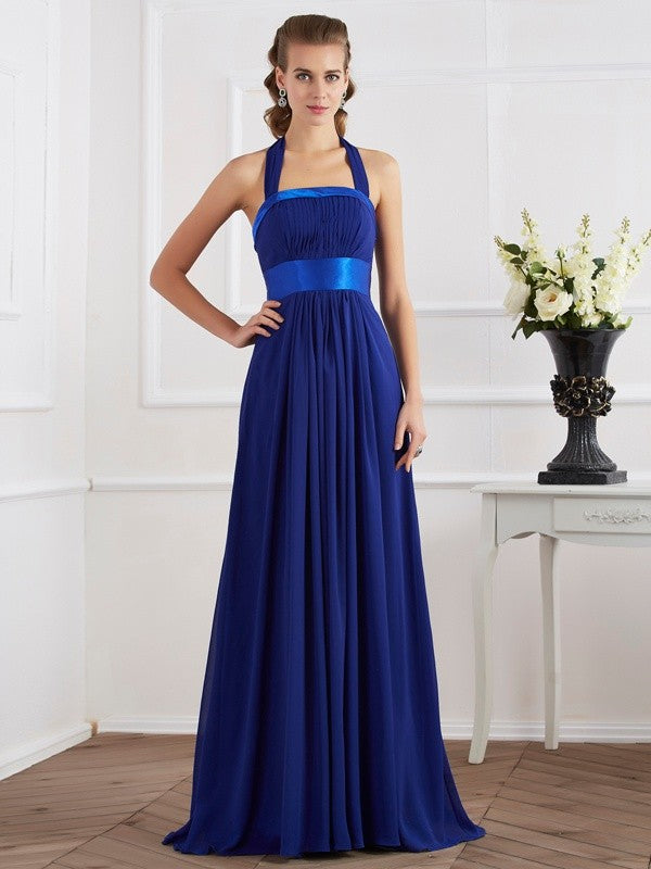 Gorgeous Halter Sleeveless Ruched Long Evening Dress Chiffon-ballbellauk