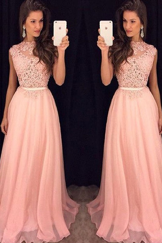 Gorgeous High Neck Sleeveless Chiffon Long Prom Dress-ballbellauk