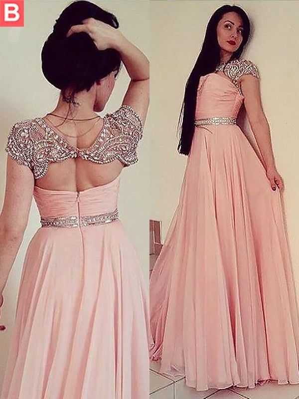 Gorgeous Jewel Sleeveless Long Beading Evening Dress Chiffon-ballbellauk