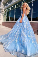 Gorgeous Lace With Appliques V-neck Sleeveless Prom Dress-ballbellauk