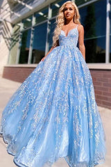 Gorgeous Lace With Appliques V-neck Sleeveless Prom Dress-ballbellauk