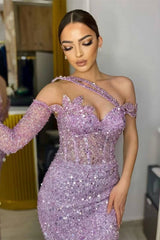 Gorgeous Lavender Prom Dress UK with Long Sleeves and Sequins-ballbellauk