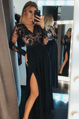 Gorgeous Long Sleeves Long V-neck With Appliques Evening Dress Chiffon-ballbellauk