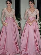 Gorgeous Long Sleeves V-neck Long Lace Elegant Evening Dress-ballbellauk