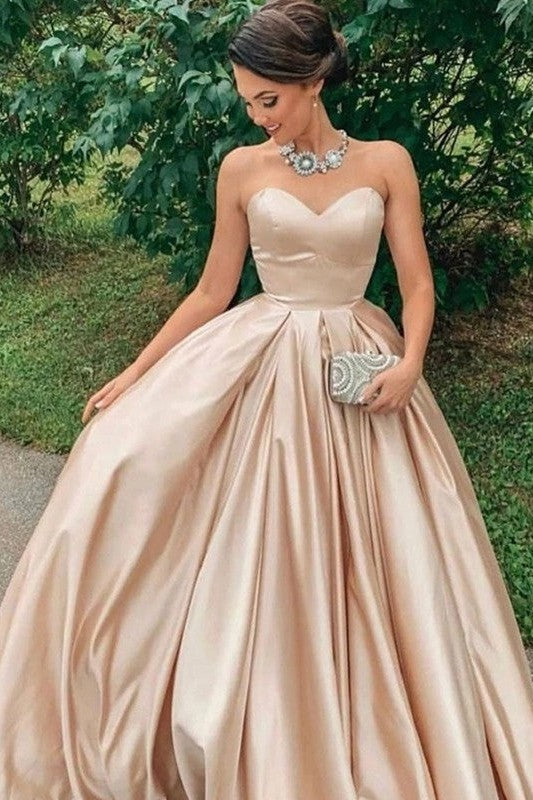 Gorgeous Long Sweetheart Sleeveless Satin Ruffles Prom Dress-ballbellauk