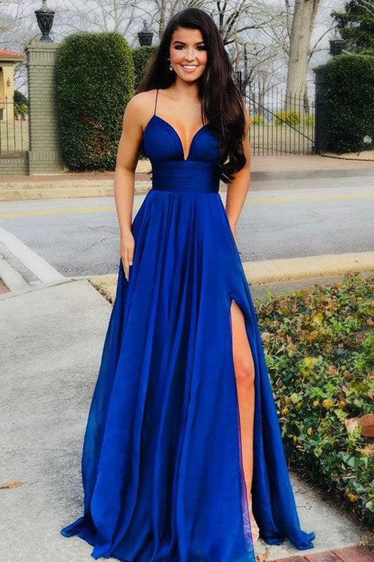 Gorgeous Long V-neck Sleeveless Chiffon Ruffles Prom Dress-ballbellauk