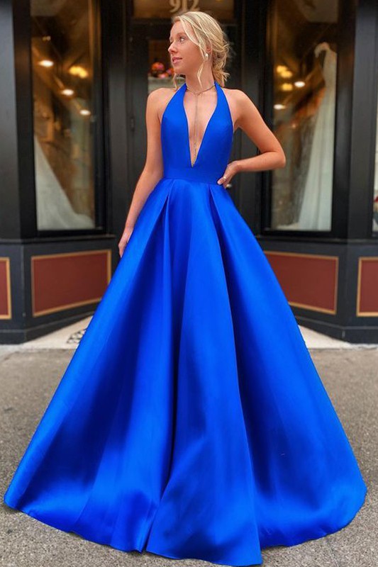 Gorgeous Long V-neck Sleeveless Satin Ruffles Prom Dress-ballbellauk