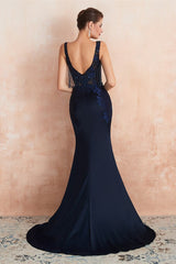 Gorgeous Navy Blue Sleeveless Prom Dress UK with Lace and Tassels Rhinestone-ballbellauk