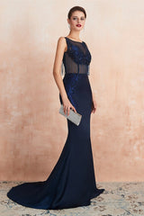 Gorgeous Navy Blue Sleeveless Prom Dress UK with Lace and Tassels Rhinestone-ballbellauk