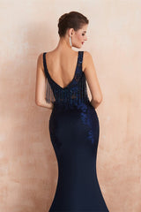 Gorgeous Navy Blue Sleeveless Prom Dress UK with Lace and Tassels Rhinestone-ballbellauk