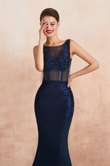 Gorgeous Navy Blue Sleeveless Prom Dress UK with Lace and Tassels Rhinestone-ballbellauk