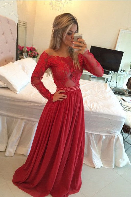 Gorgeous Off-the-Shoulder Chiffon With Appliques Prom Dress-ballbellauk