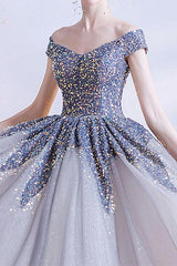 Gorgeous Off-The-Shoulder Long Prom Dress UK With Sweetheart Sequins-ballbellauk