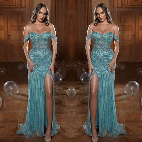 Gorgeous Off The Shoulder Mermaid Prom Dress UK With Appliques-ballbellauk