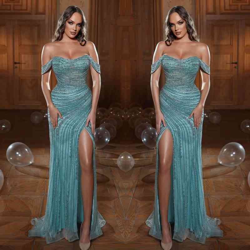 Gorgeous Off The Shoulder Mermaid Prom Dress UK With Appliques-ballbellauk