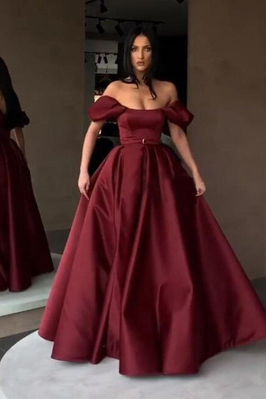 Gorgeous Off-the-Shoulder Satin Long Sleeveless Prom Dress-ballbellauk