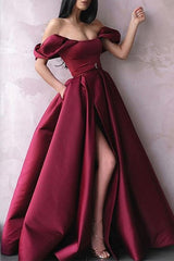 Gorgeous Off-the-Shoulder Satin Long Sleeveless Prom Dress-ballbellauk