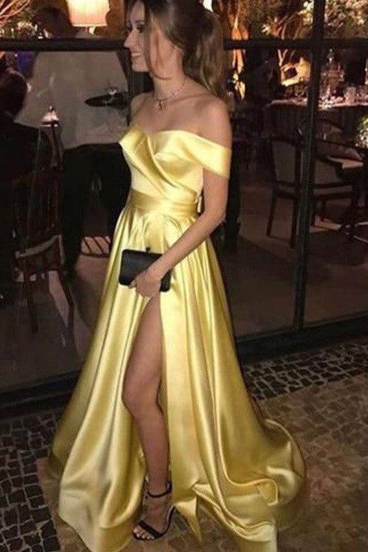 Gorgeous Off-the-Shoulder Satin Ruffles Sleeveless Prom Dress-ballbellauk