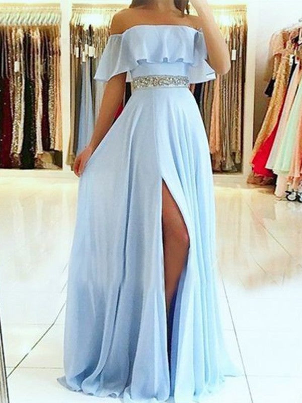 Gorgeous Off-the-Shoulder Sleeveless Long Beading Evening Dress Chiffon-ballbellauk