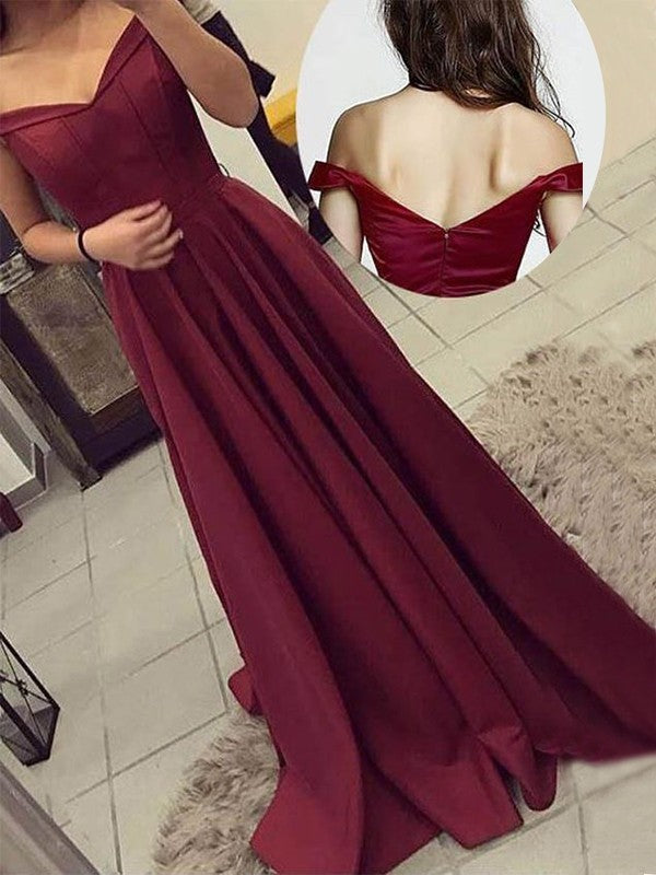 Gorgeous Off-the-Shoulder Sleeveless Ruched Prom Dress with Satin-ballbellauk